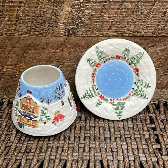 Yankee Candle Small Jar Shade Topper & Plate Set Winter/Holiday + Floral Votive - Picture 3 of 16